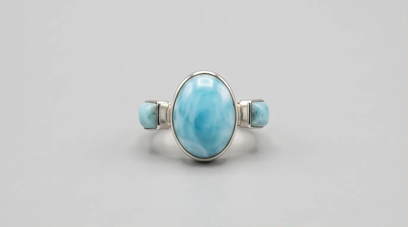 Center Oval Cabochon Solitaire Larimar Ring