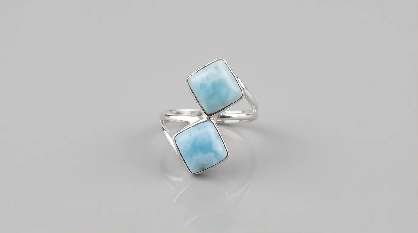 Dual Cushion Square Cabochons Bypass Larimar Ring