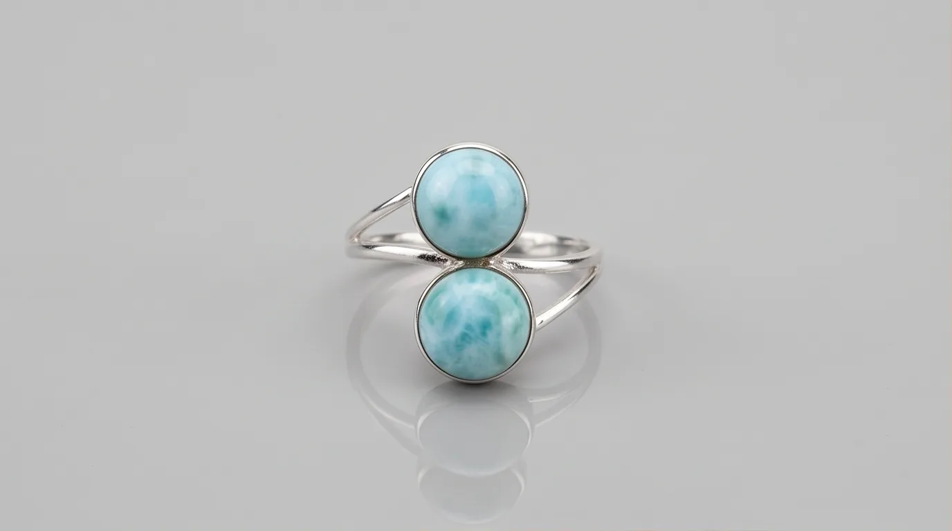 Dual Spherical Round Cabochons Bypass Larimar Ring
