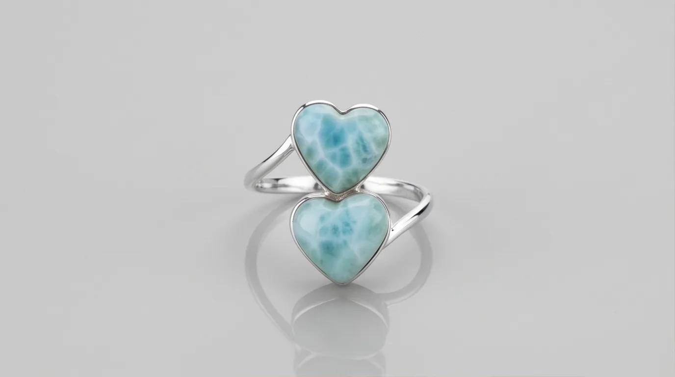 Dual Heart Cabochons Bypass Larimar Ring