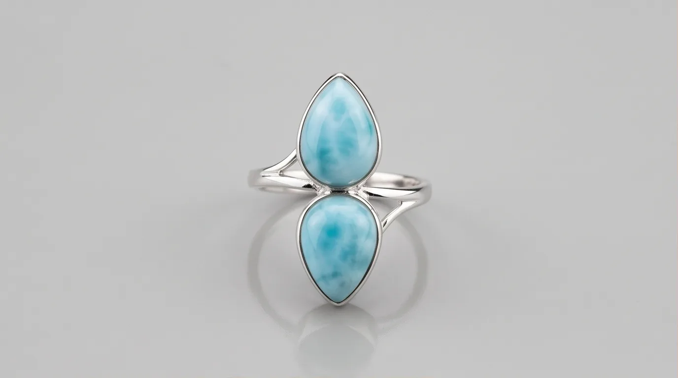 Dual Teardrop Cabochons Bypass Larimar Ring