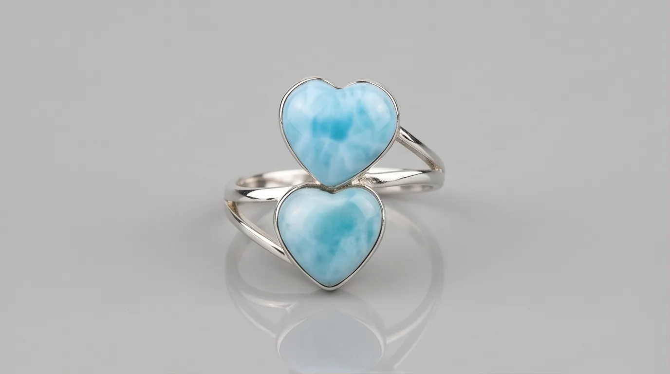 Vertical Bypass Dual Hearts Larimar Ring