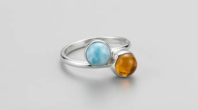 Dual Spheres Bypass Larimar and Amber Ring