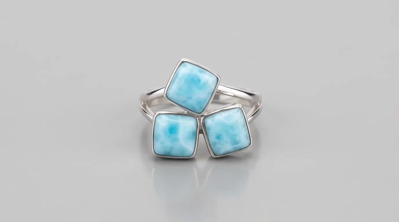 Trilogy Cushion Square Cabochons Larimar Ring