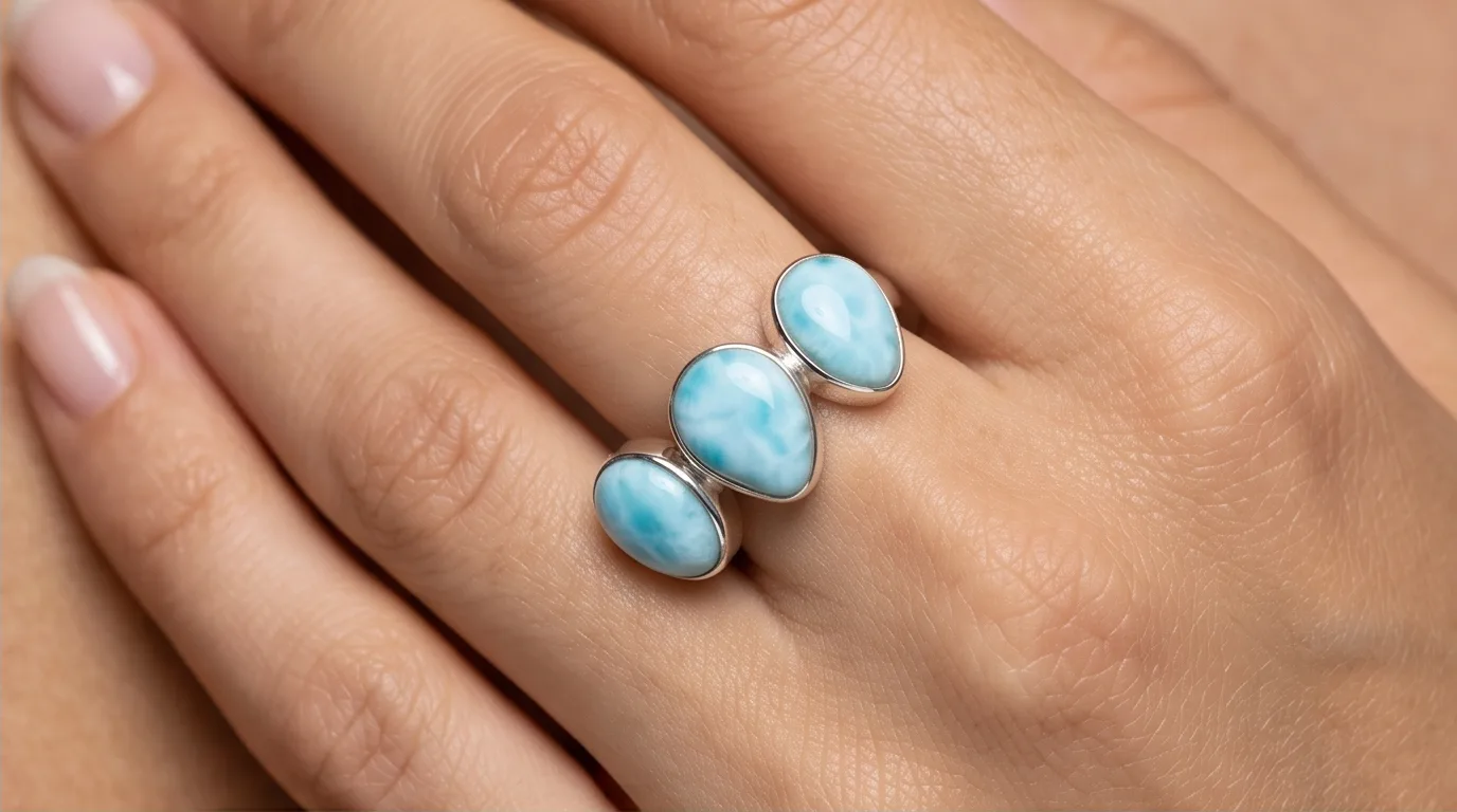 Trilogy Aligned Oval Cabochons Larimar Ring - Editorial