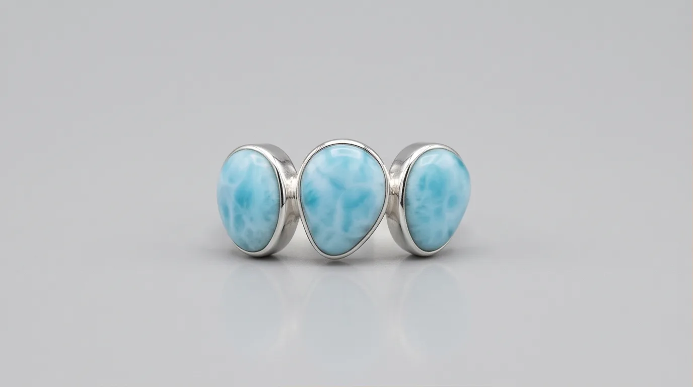 Trilogy Aligned Oval Cabochons Larimar Ring