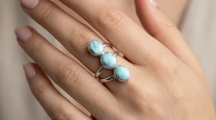 Trilogy Aligned Oval Cabochons Larimar Ring - Editorial