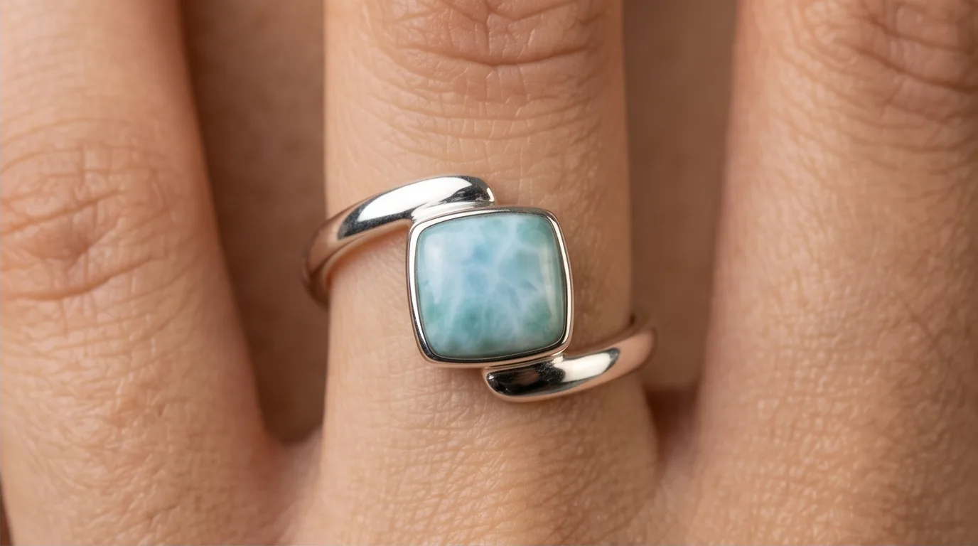 Slender Band Square Bypass Larimar Ring - Editorial