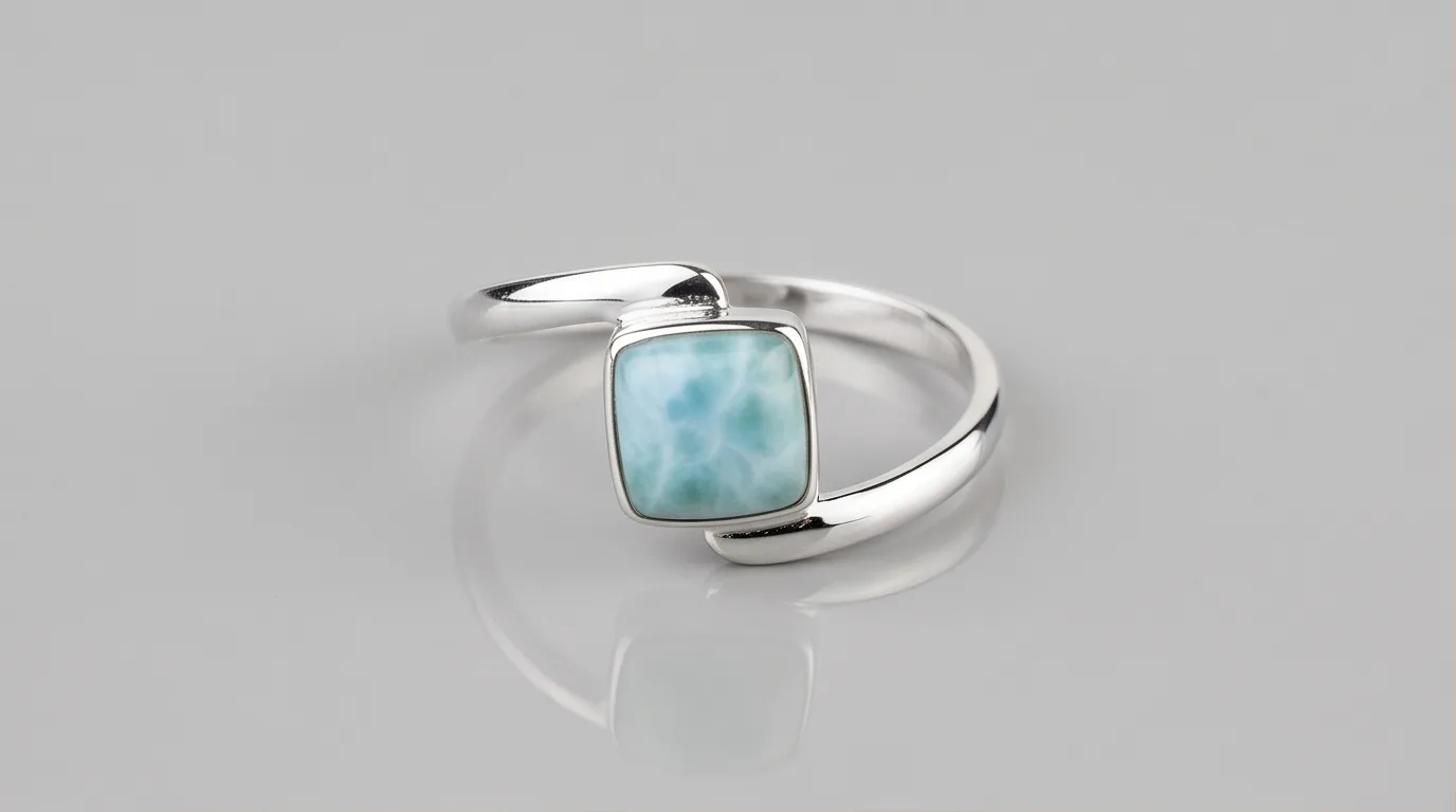 Slender Band Square Bypass Larimar Ring