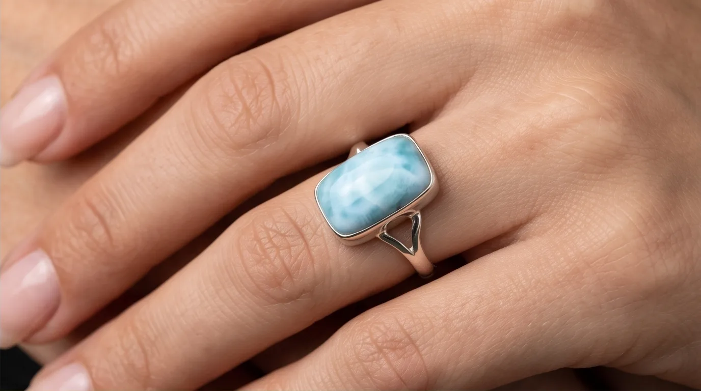 Wire Band Rectangle Larimar Ring - Editorial