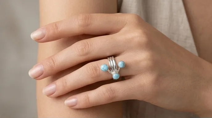 Split-Band Trilogy Cabochon Larimar Ring - Editorial