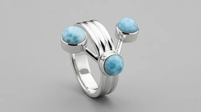 Split-Band Trilogy Cabochon Larimar Ring