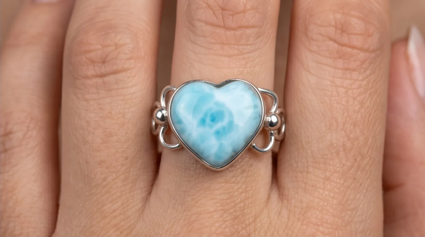 Large Heart Cabochon Larimar Ring - Editorial