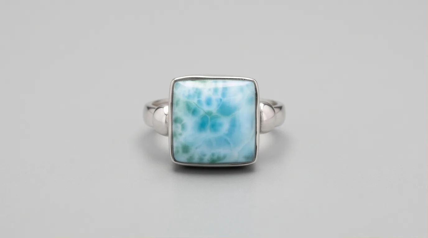 Large Cushion Square Cabochon Larimar Ring