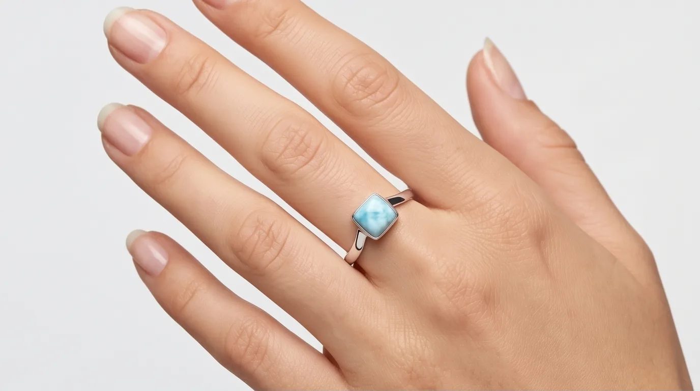 Petite Square Cabochon Larimar Ring - Editorial