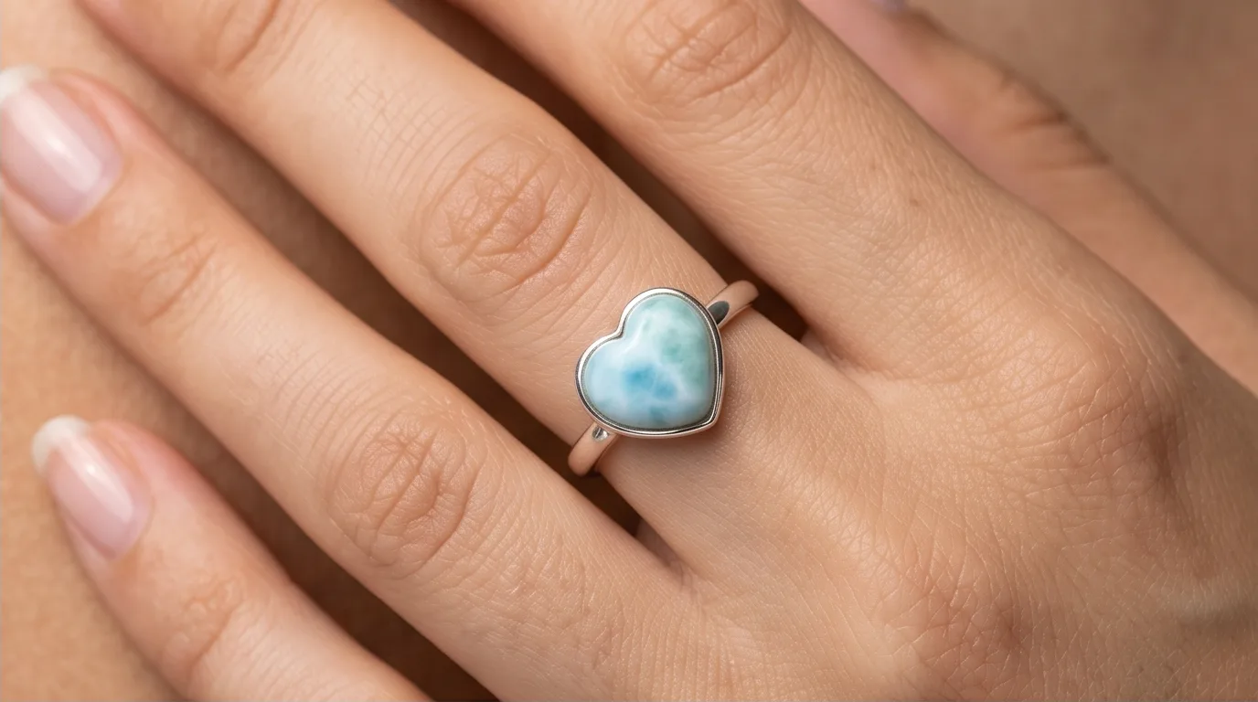 Heart Cabochon Larimar Ring - Editorial