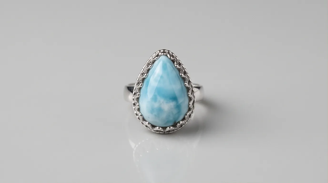 Teardrop Cabochon Larimar Ring