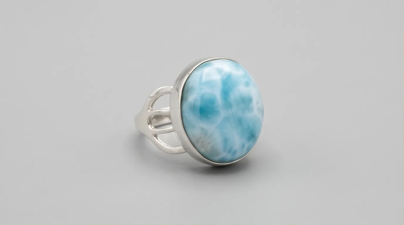 Domed Oval Cabochon Larimar Ring