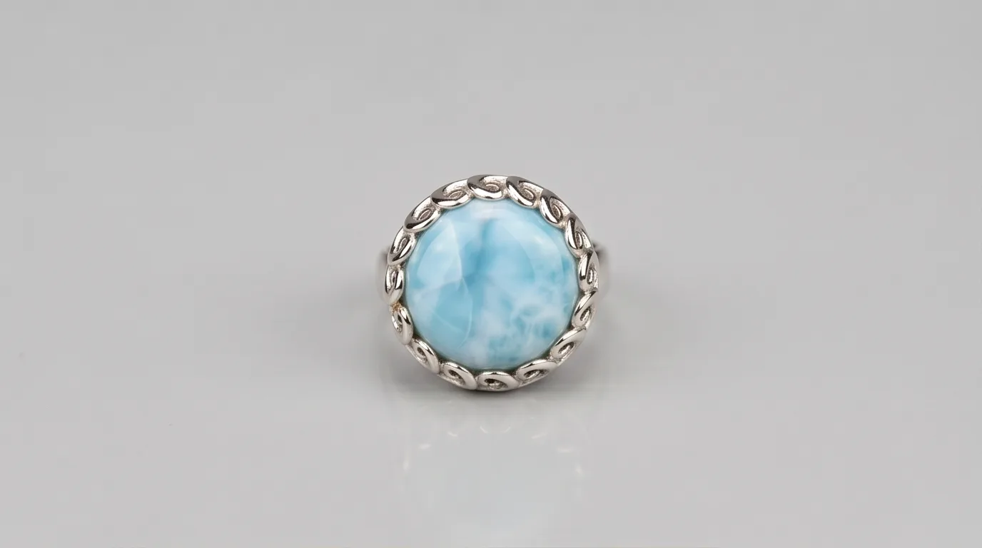 Large Domed Round Cabochon Larimar Ring