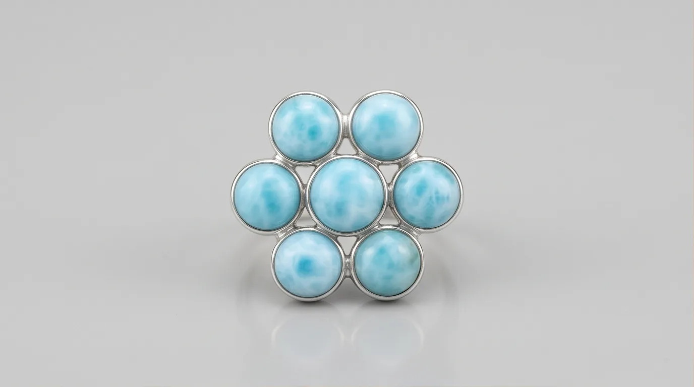 Seven-Cabochon Flower Larimar Ring