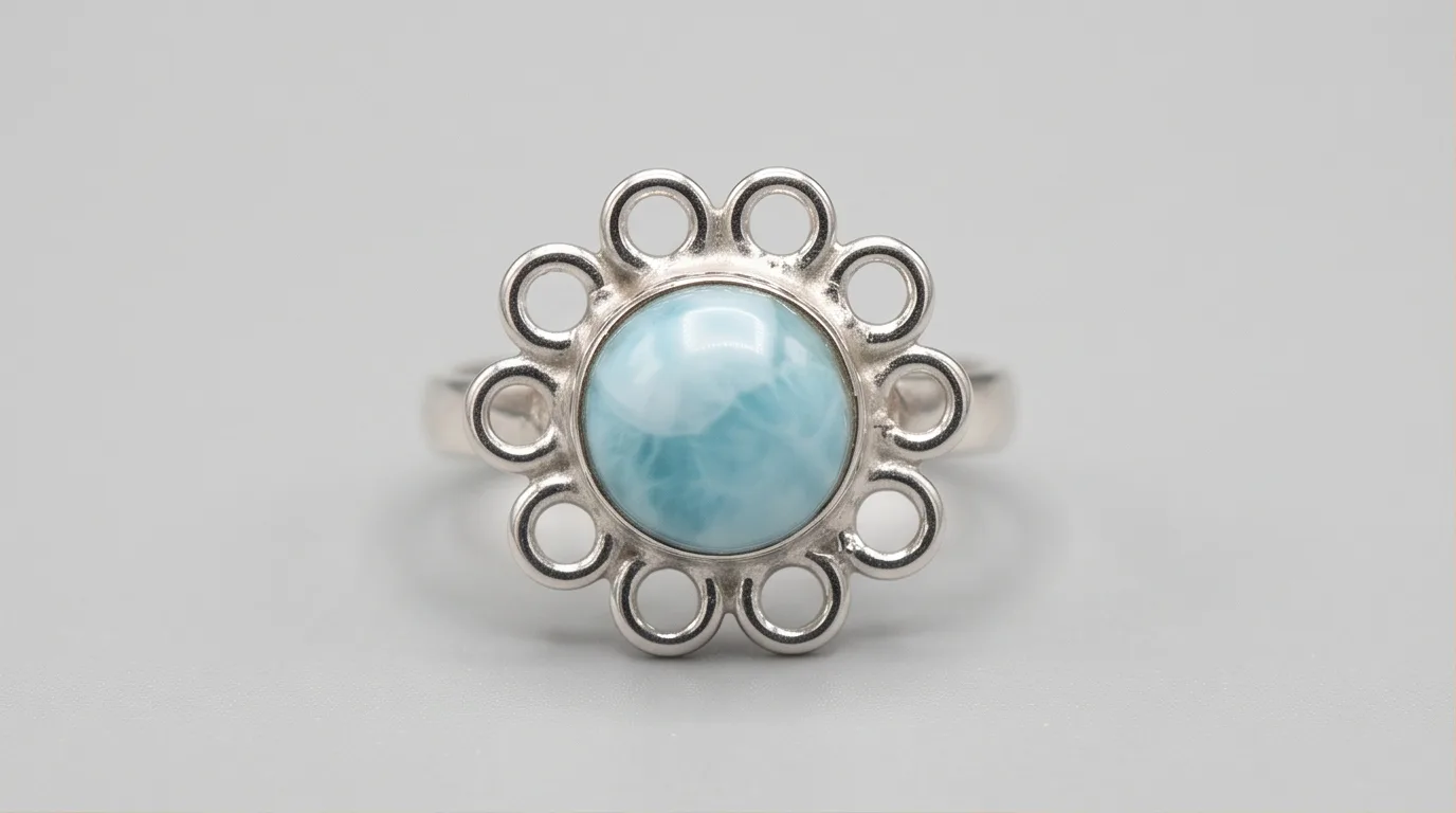 Filigree Rosette Flower Larimar Ring