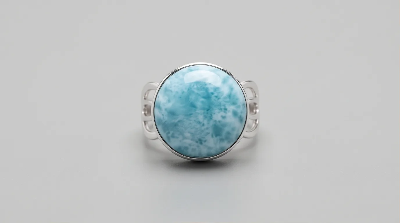 Large Round Cage Cabochon Larimar Ring
