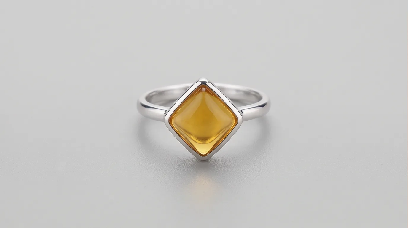 Rhombus Lemon Yellow Amber Ring