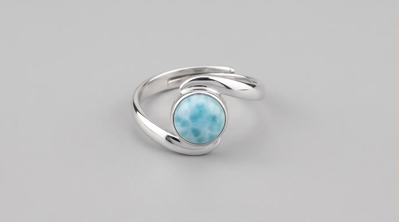 Solitaire Round Cabochon Larimar Ring