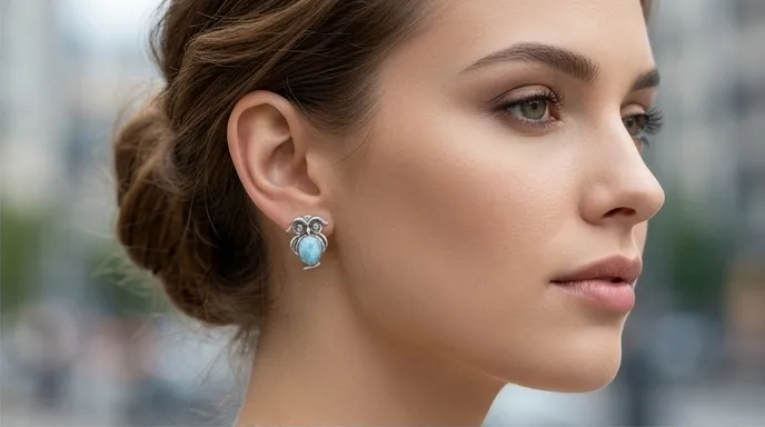 Owl Larimar Stud Earrings - Editorial