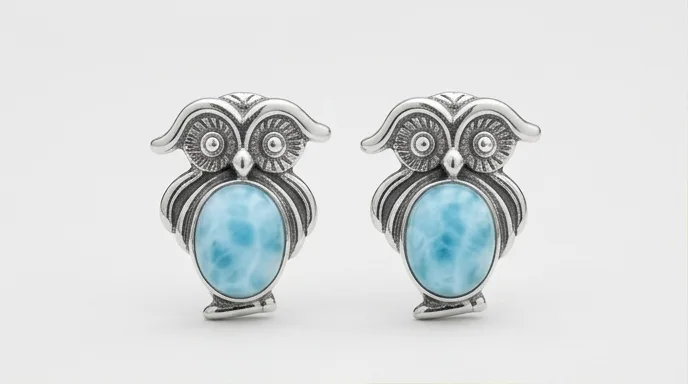 Owl Larimar Stud Earrings