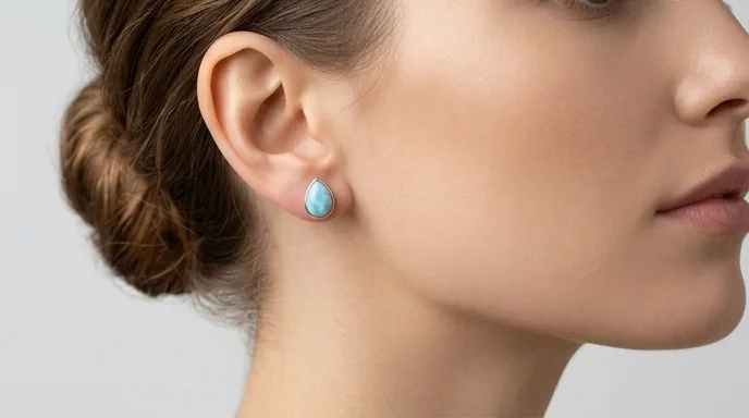 Pear Drop Larimar Stud Earrings - Editorial