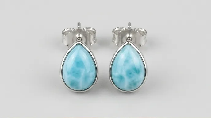 Pear Drop Larimar Stud Earrings