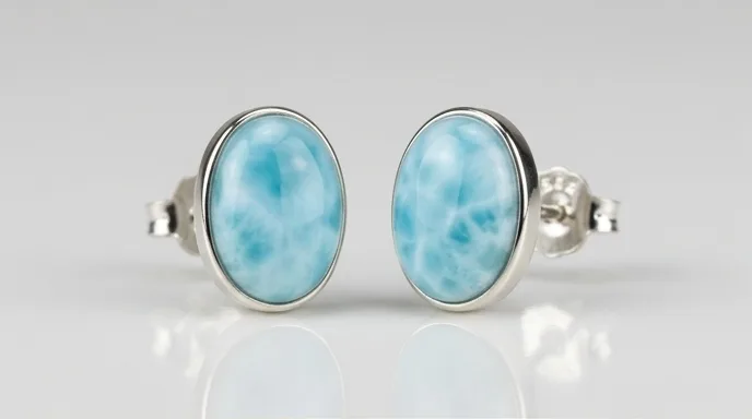 Classic Oval Larimar Stud Earrings
