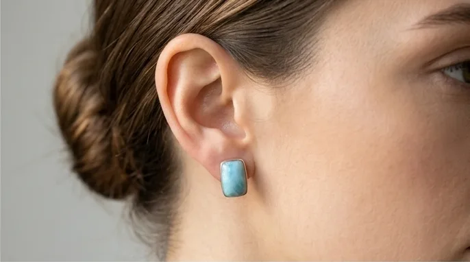 Cushion Rectangular Larimar Stud Earrings - Editorial