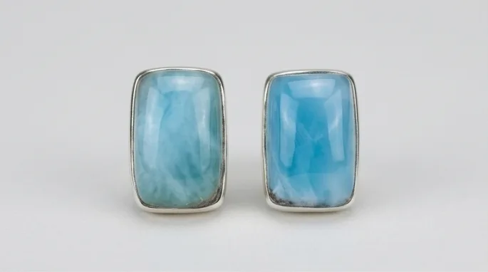 Cushion Rectangular Larimar Stud Earrings