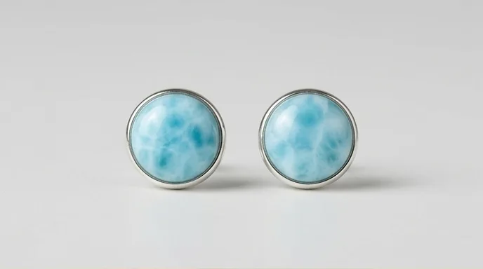 Round Button Larimar Stud Earrings