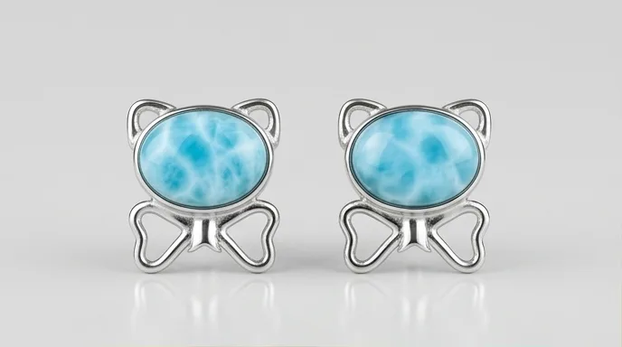 Bow Ribbon Oval Larimar Stud Earrings