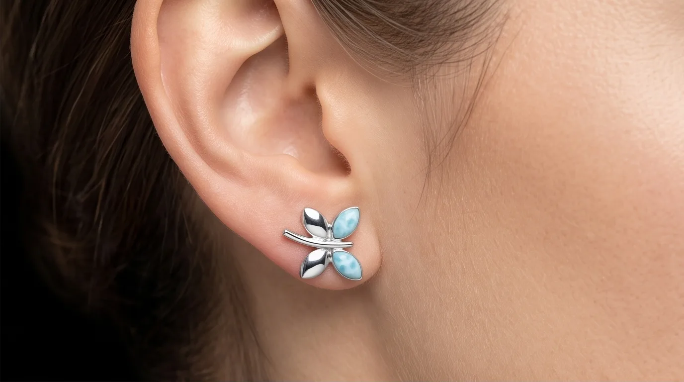 Butterfly Larimar Stud Earrings - Editorial