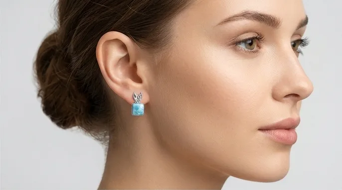 Mermaid Tail Square Larimar Stud Earrings - Editorial