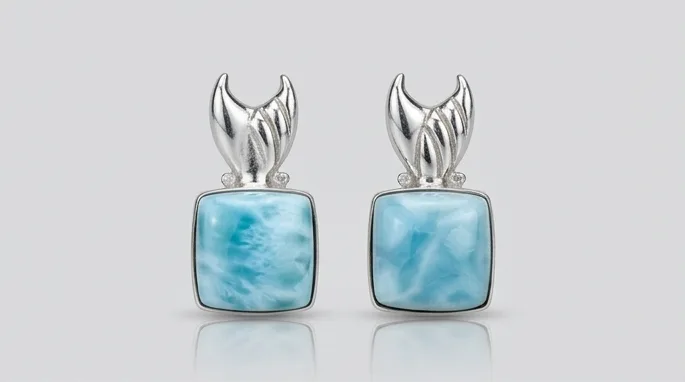 Mermaid Tail Square Larimar Stud Earrings