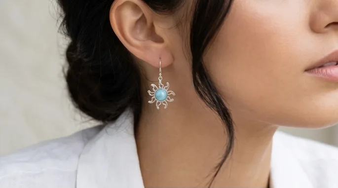 Taíno Sun Larimar Stud Earrings - Editorial