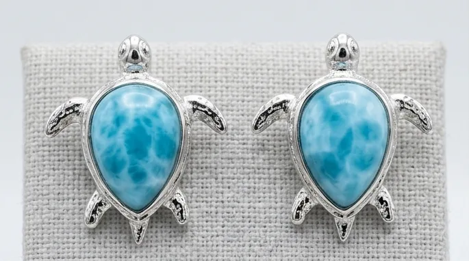 Sea Turtle Larimar Stud Earrings