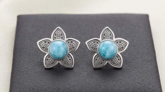 Floral Petal Larimar Stud Earrings