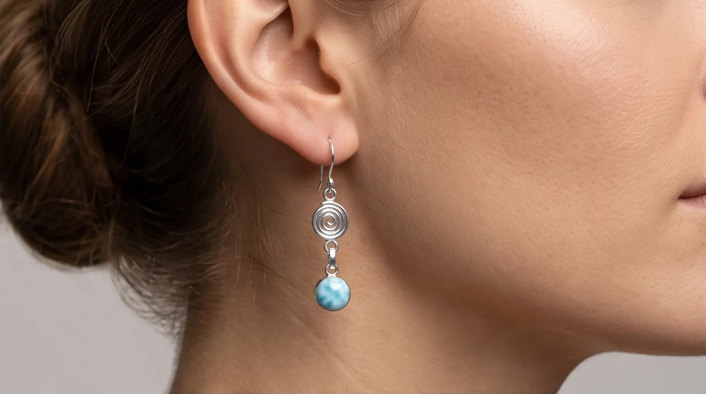 Spiral Dangle Earrings with Round Larimar - Editorial