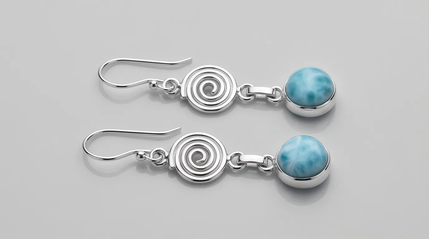Spiral Dangle Earrings with Round Larimar