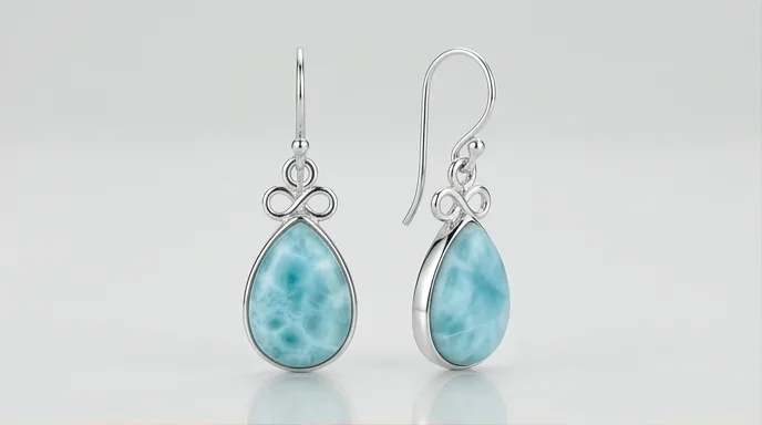 Teardrop Solitaire Larimar Stud Earrings