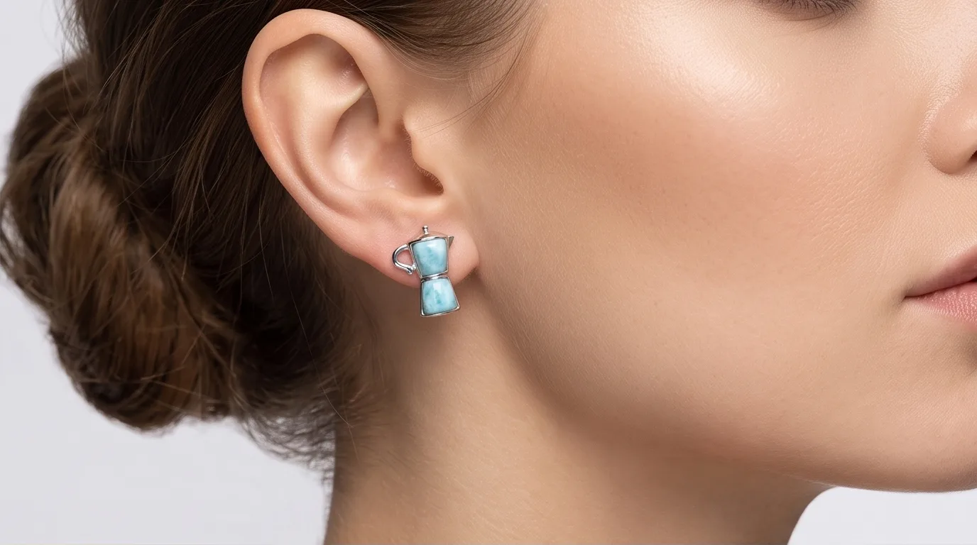 Double Larimar Moka Pot Stud Earrings - Editorial