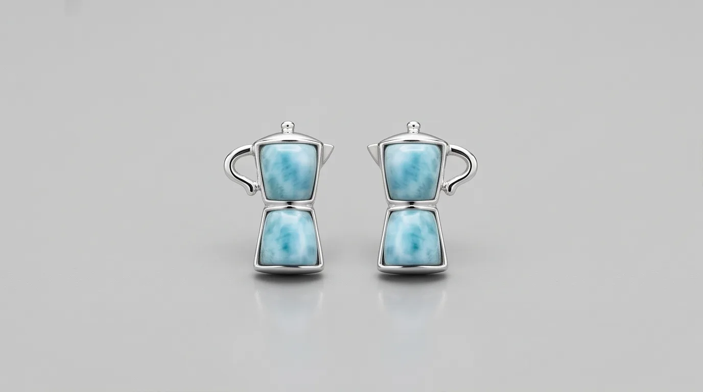 Double Larimar Moka Pot Stud Earrings