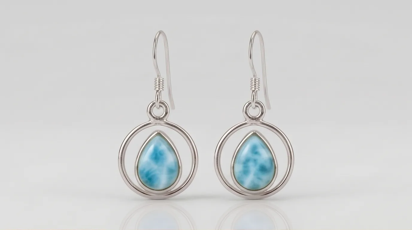 Circular Hoop Dangle Earrings with Larimar Drop