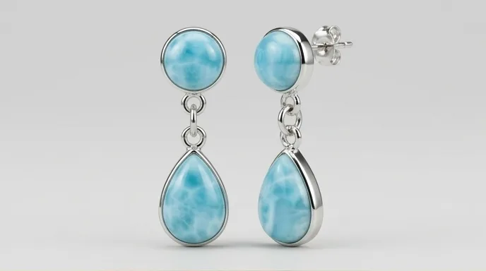 Articulated Button and Drop Larimar Dangle Earrings
